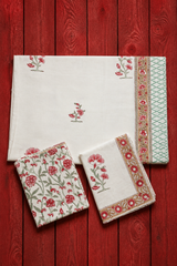 Bedsheets - Queen percale cotton handblock white lily bedsheets
