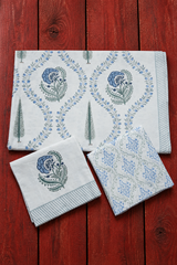 Bedsheets - Queen percale cotton handblock white lily bedsheets