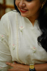 Kota Embroidery Dress : Pink and White