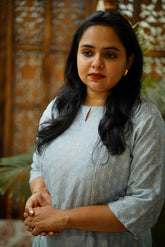 Slub silk embroidery kurti - Blue