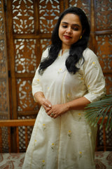 Kota Embroidery - White and Yellow