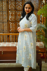 Blue Embroidery Kurti Dress