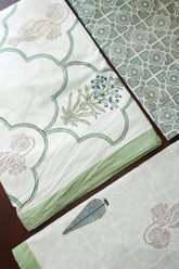 Bedsheets - King percale cotton handblock white lily bedsheets