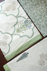 Bedsheets - King percale cotton handblock white lily bedsheets