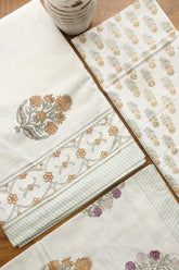Bedsheets - King percale cotton handblock white lily bedsheets