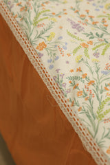 Bedsheets - Premium king floral printed lace bedsheet with cushion covers bud