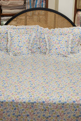 Bedsheets - Premium king floral printed lace bedsheet with cushion covers Green bud