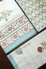 Bedsheets - King percale cotton handblock white lily bedsheets
