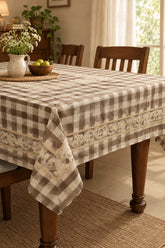 Classic Checkered 6 -Seater Tablecloth with Embroidered Lace Border POT