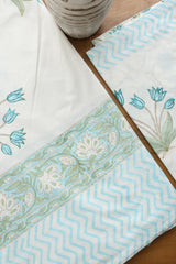 Bedsheets - Queen percale cotton handblock white lily bedsheets