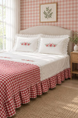 Bedsheets - Queen Premium check floral embroidery bedsheet Xmas theme edition