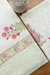Bedsheets - Queen percale cotton handblock white lily bedsheets