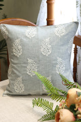 Sage Grey Floral Embroidered Cushion Cover-pre booking