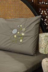 Premium Machine Embroidery Soft Cotton Queen Bedsheet Set - Grey