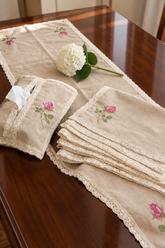Combo Rose Table Linen Set (Runner, Placemats & Tissue Box Cover)