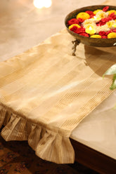 Onam Striped Table Runner with Ruffled Edges - 4 seater