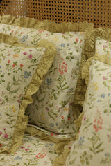 Bedsheets - Premium Queen floral printed lace bedsheet with cushion covers bud