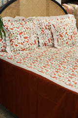 Bedsheets - Premium king floral printed lace bedsheet with cushion covers rose bud