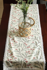 Embroidered Berry Branch 6 Seater Table Runner Lace Border