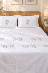 Queen Size Premium Machine Embroidery Bedsheet Set with 2 Pillow Covers (90x100)