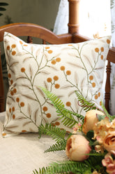 Ivory Botanical Floral Embroidered Cushion Cover