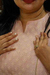 Slub silk embroidery kurti - Pink