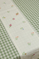 Table cloth - Check embroidery (6Seater-Green)