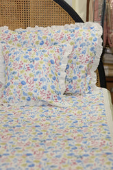 Bedsheets - Premium king floral printed lace bedsheet with cushion covers Green bud