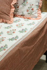 Bedsheets - Premium Queen floral printed lace bedsheet with cushion covers bud