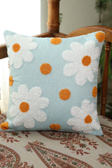 Light Blue Daisy Floral embroidery Cushion Cover ( 16*16 inches)