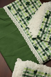 Bedsheets - Premium king printed lace bedsheet with cushion covers Check green bud