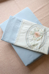 Vintage King Machine Embroidery Bedsheet with Lace Trim