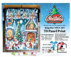 King size 7D Panel Print Bedsheet Set Xmas Edition