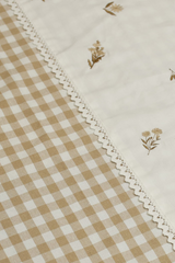 Table cloth - Check embroidery (6 Seater-brown)