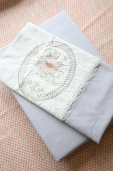 Vintage King Machine Embroidery Bedsheet with Lace Trim