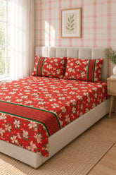 Bedsheets - Queen Premium floral Lace bedsheet Xmas theme edition
