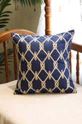 Navy Blue Rope Embroidered Cushion Cover