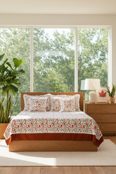 Bedsheets - Premium king floral printed lace bedsheet with cushion covers rose bud