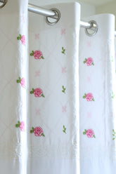Curtains - Embroidery designer opaque curtains Butter rose White