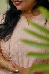 Slub silk embroidery kurti - Pink