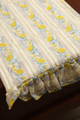 Onam Handblock Table Runner with Ruffled Edges - 4 seater