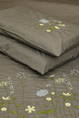 Premium Machine Embroidery Soft Cotton Queen Bedsheet Set - Grey