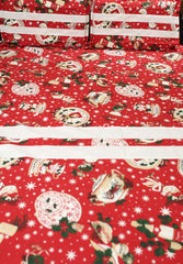 Bedsheets - Queen Premium check floral embroidery bedsheet Xmas theme edition