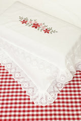 Bedsheets - Queen Premium check floral embroidery bedsheet Xmas theme edition