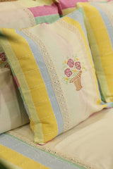 Pastel Stripe Premium Embroidery Cotton King Size Bedspread Set