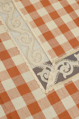 Classic Checkered 6 -Seater Tablecloth with Embroidered Lace Border