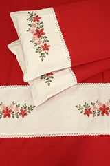 Bedsheets - Queen Premium check floral embroidery bedsheet Xmas theme edition