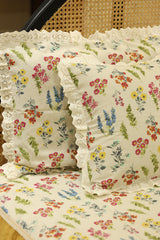Bedsheets - Premium King floral printed lace bedsheet with cushion covers bud