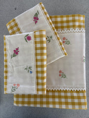 Bedsheets - King Premium check floral embroidery bedsheet