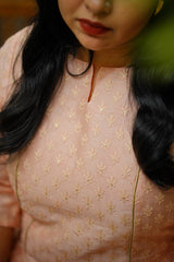 Slub silk embroidery kurti - Pink